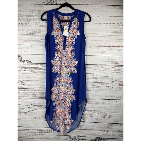 Cupio Dresses & Skirts - Cupio Dress Women's Small Blue Sleeveless Paisley Print Hi Low Boho Viscose NWT